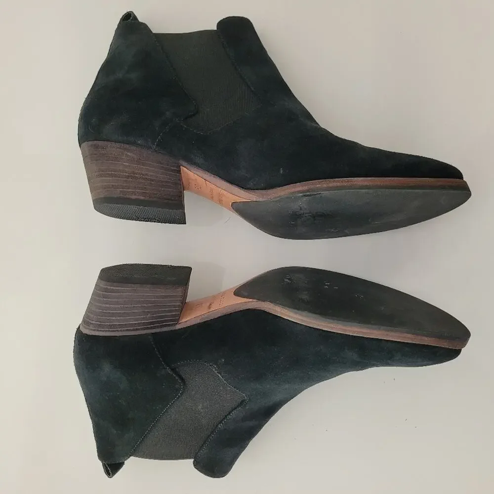 Aquatalia Black Suede Fiona Chelsea Boots Chunky Heel 8.5